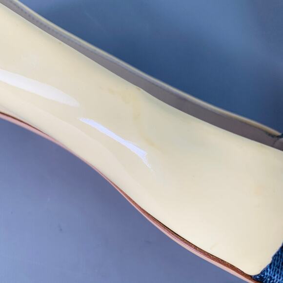 GUCCI Vintage 10 Vernice Beige Red Blue Patent Leather Web Bamboo Buckle Flats - Picture 11 of 15